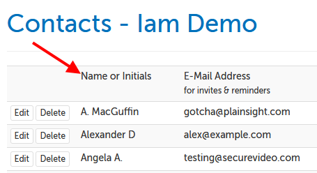 Arrow pointing to the left of the first name.